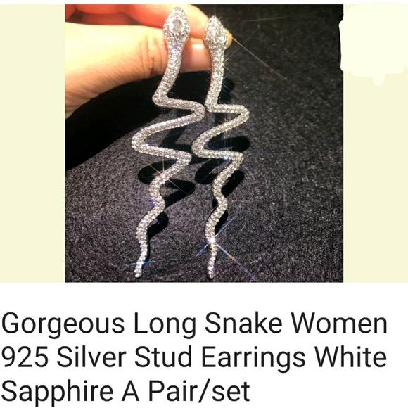 LARGE crystal snake earrings in silver or gold - Picture 5 of 6